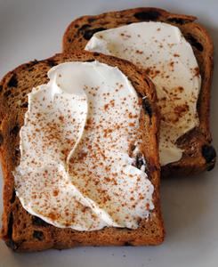Toast with Cream Cheese (Cinnamon Raisin Bread)